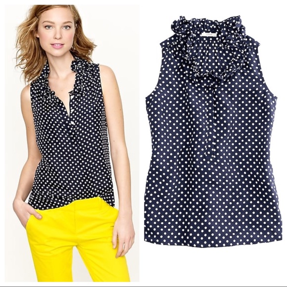 J. Crew Tops - J. Crew Naomi Polka Dot Ruffle Silk Blouse
